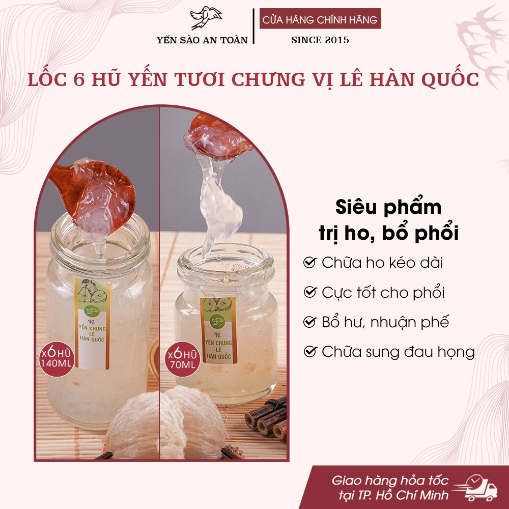 Hộp quà tặng 6 hũ Yến chưng sẵn vị Lê Hàn Quốc tốt cho phổi và hệ hô hấp ĐẬM ĐẶC YẾN TƯƠI từ Yến Sào An Toàn