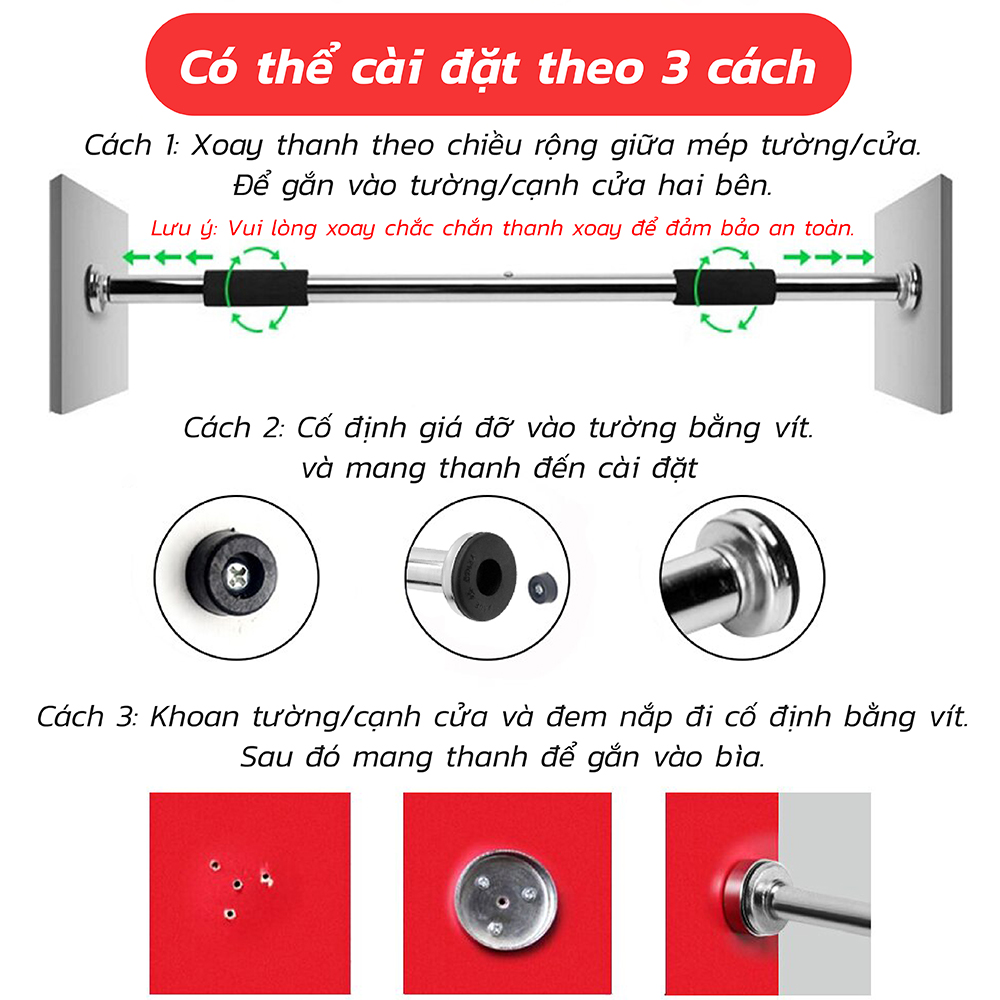 BG - thanh xà đơn gắn khung cửa 60-100cm Steel Pipe Pull Up Bar Doorway Chin Up Bar Horizontal Bar Home Gym maximum 150kg (hàng nhập khẩu）