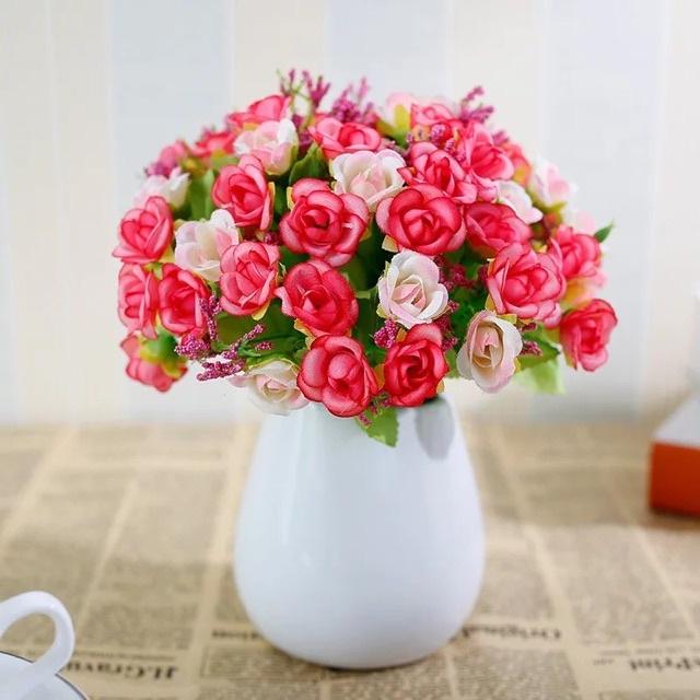 Cành Hoa Hồng Tỉ Muội sắc màu rực rỡ - Hoa giả lụa cao cấp trang trí đẹp, để bàn