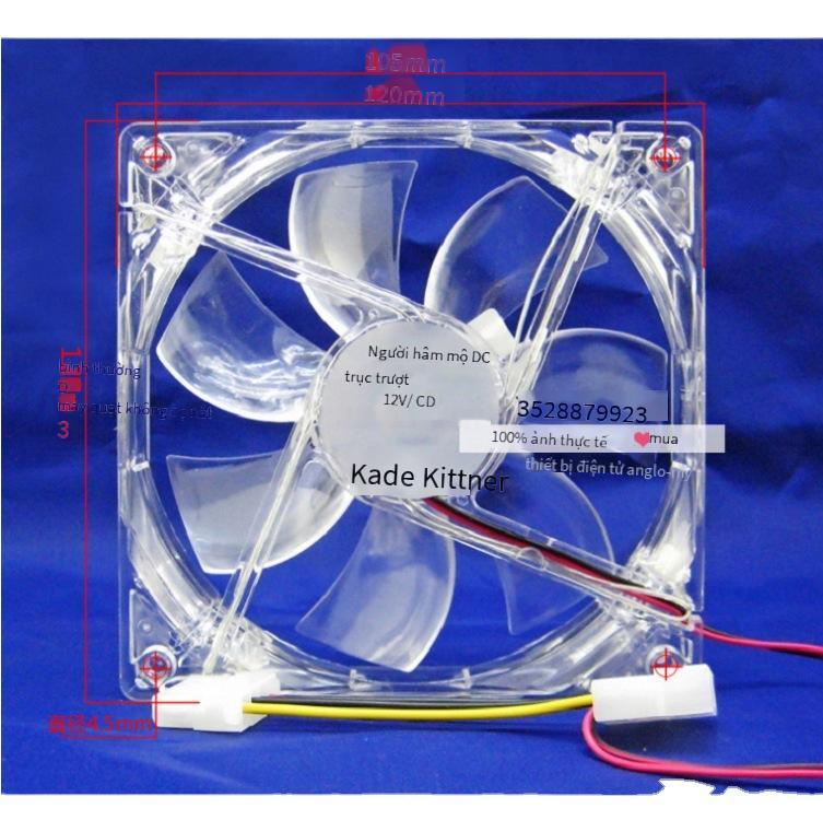 Phong cách mới nhất 12cm pha lê 12cm trong suốt có đèn quạt LED ánh sáng xanh làm mát công suất khung máy