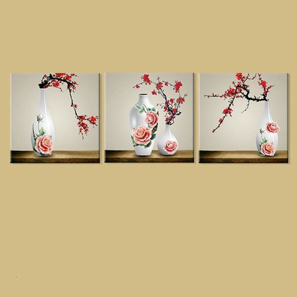 Bộ 3 Tranh Ép Gỗ MDF Trang Trí Hoa Đào W294