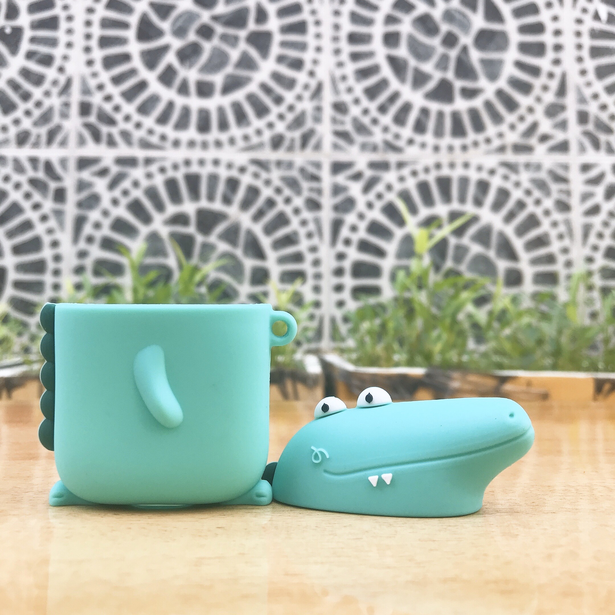 Bao Case Silicon Cho Tai Nghe Apple AirPods 1 / AirPods 2 - Hình Cá Sấu Xanh