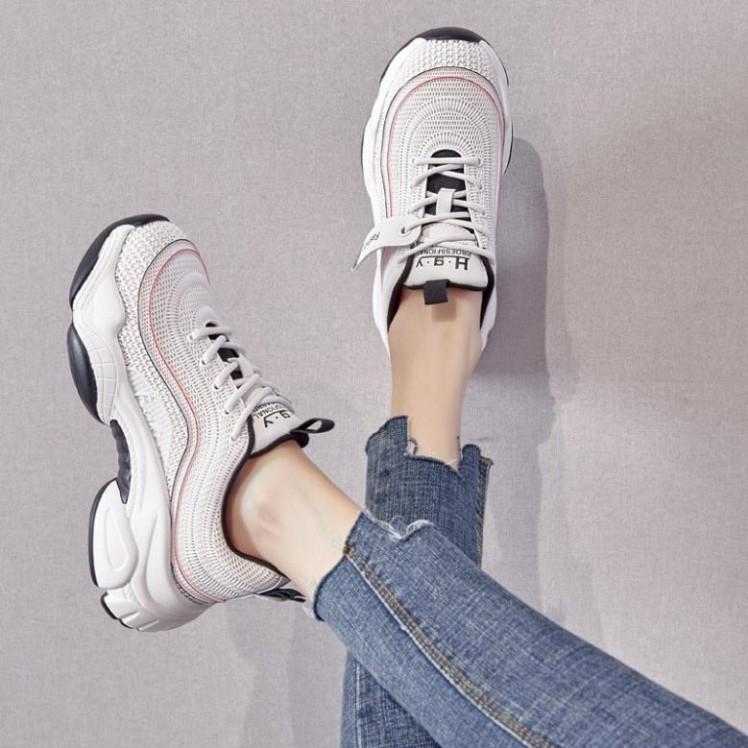 Giày Sneakers Nữ, Giày Thể Thao Nữ Đế Độn 3cm Lượn Sóng Màu Kem Cá Tính Hot Trend Minhtushoes Giày Dép Nữ Cao C