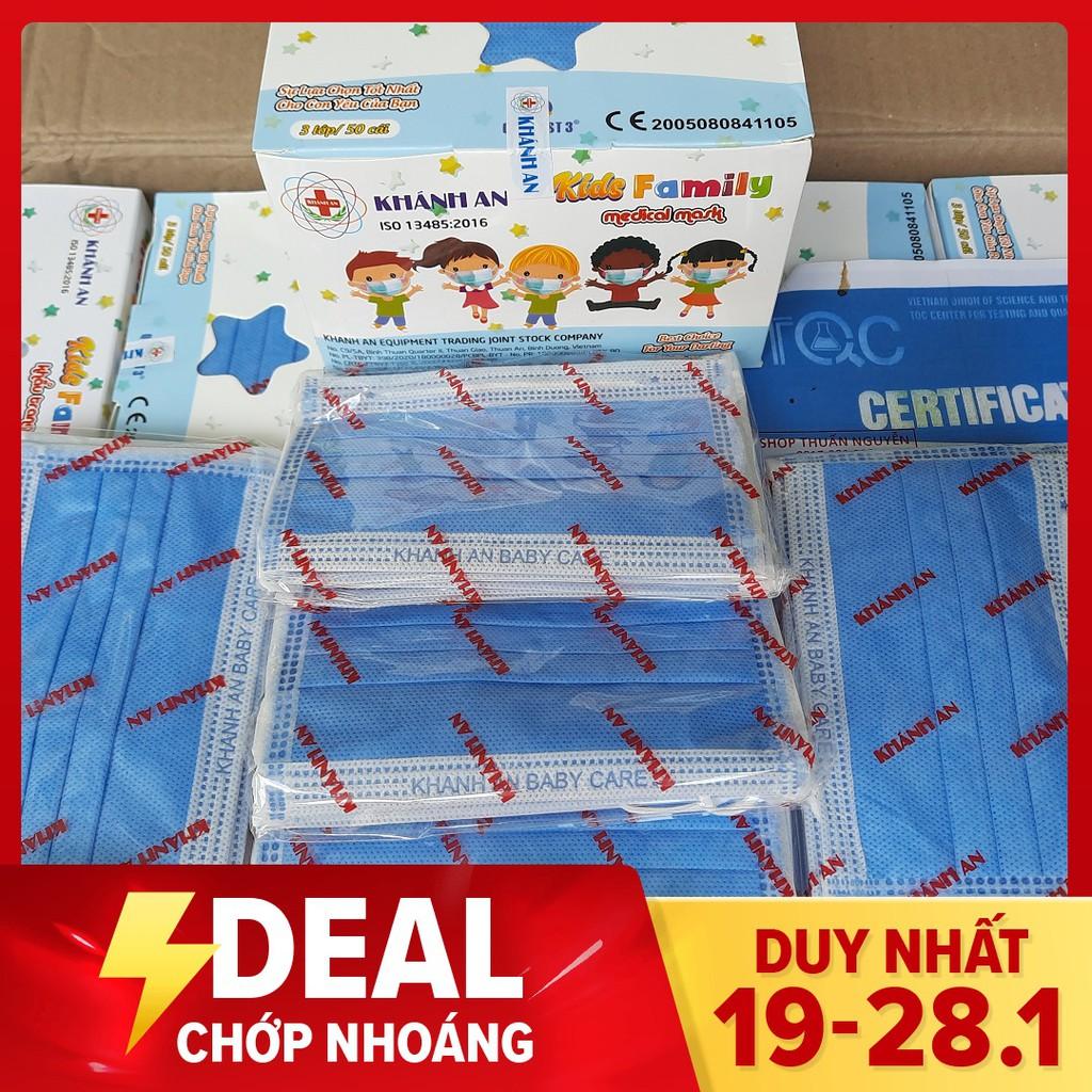 Hộp 50 cái Khẩu trang y tế 3 lớp dành cho trẻ em trên 5 tuổi Khánh An Kids Family Baby care