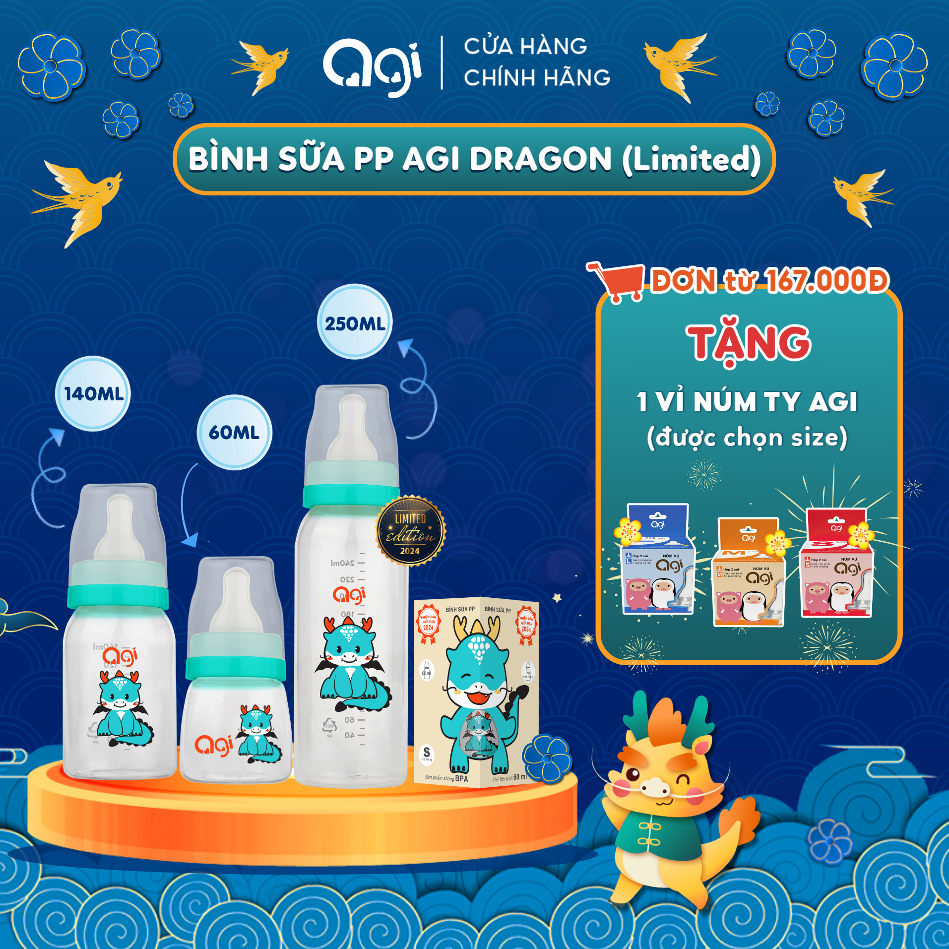 Bình sữa PP Agi CON RỒNG - Phiên bản giới hạn 2024