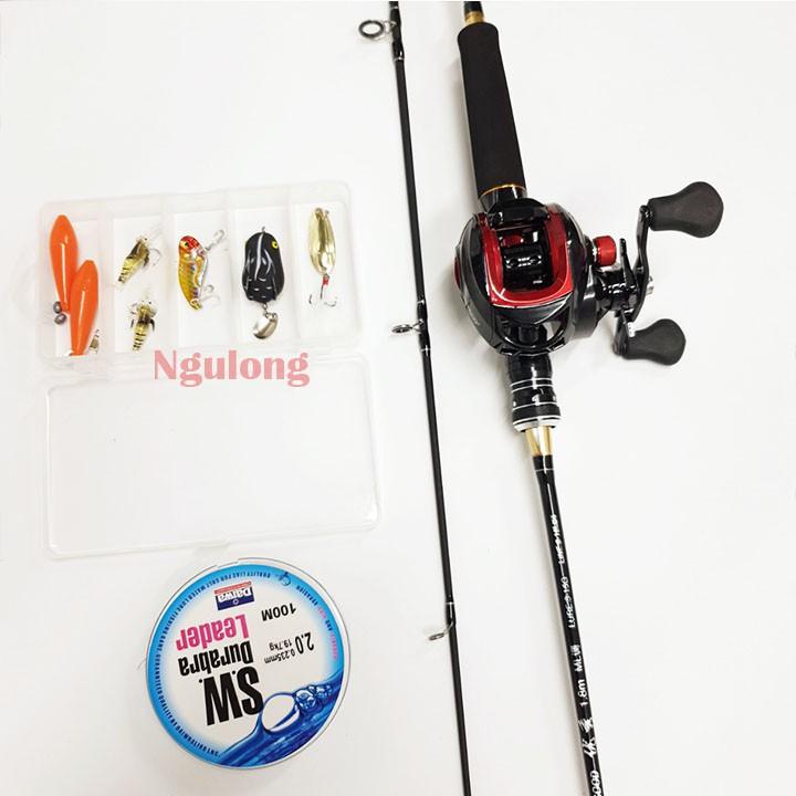 Bộ cần câu lure máy ngang ROM GOOD 1m8 - 2m1 - 2m4, Máy ngang Staco tặng dây câu lure và hộp mồi