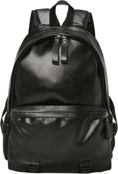 Unisex Backpack Pu Leather Student Bag - Black
