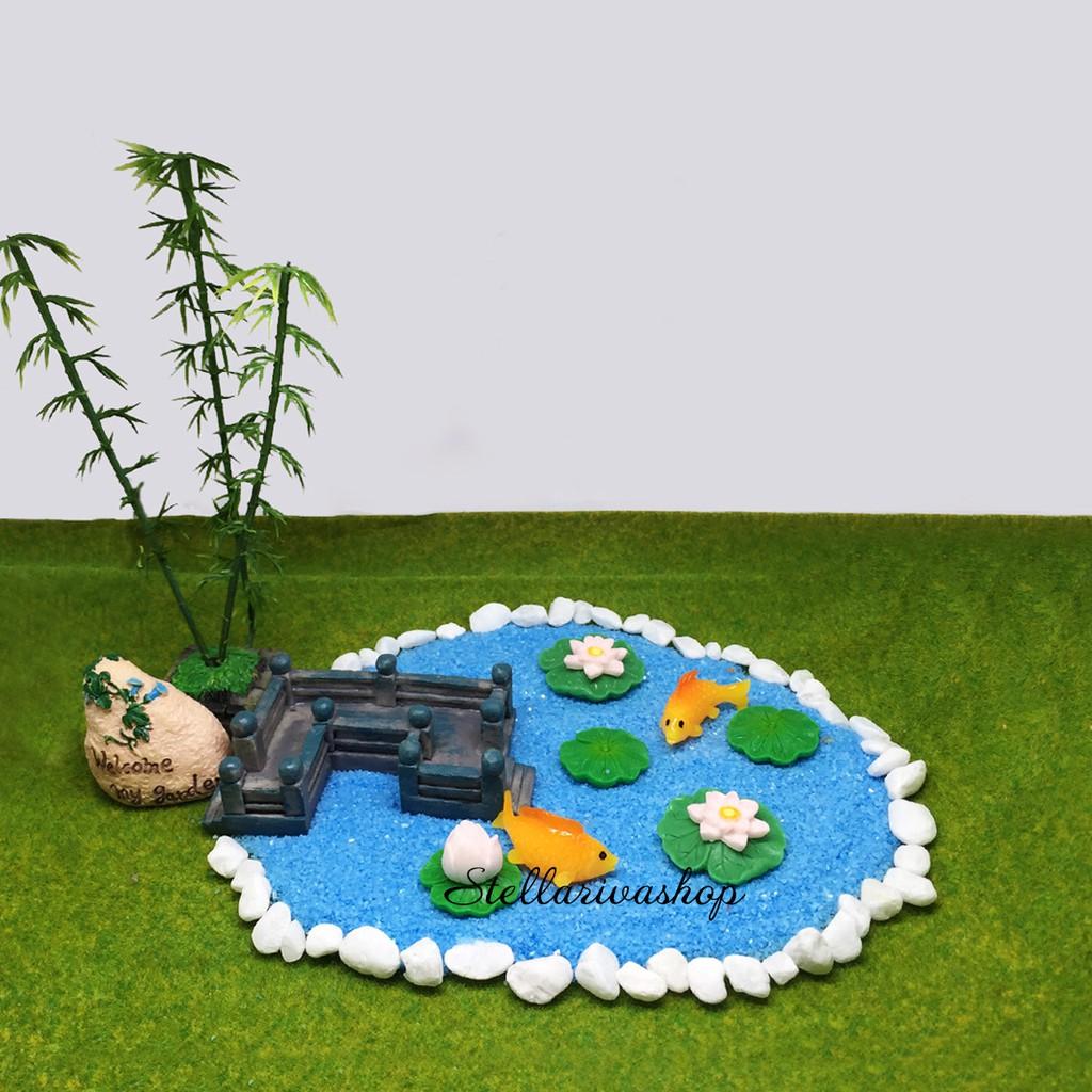 Mô hình cầu đá hồ sen trang trí tiểu cảnh, terrarium quà tặng trang trí