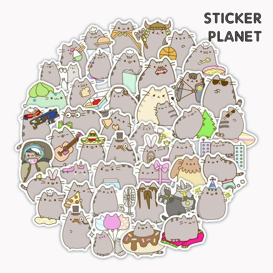 Bộ sticker mèo cat đáng yêu chống thấm nước trang trí mũ bảo hiểm, đàn, guitar, ukulele, điện thoại laptop