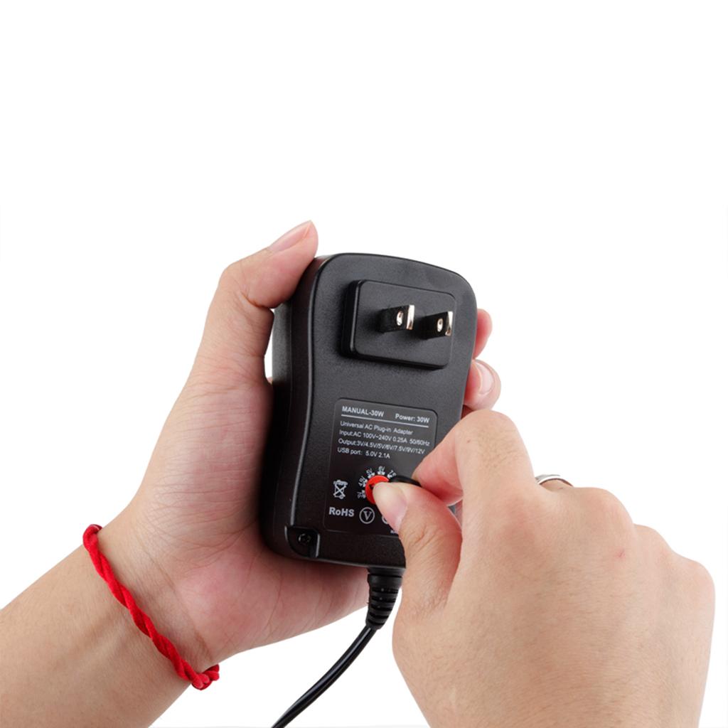 New 2.1A 30W 3V 4.5V 5V 6V 7.5V 9V 12V AC DC Charger USB Port Supply