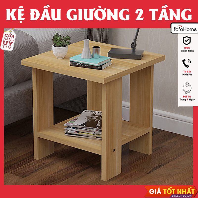 Tủ Tab Đầu Giường 2 Tầng Để Đồ, Đèn Ngủ Kệ Decor Bằng Gỗ MDF Trang Trí Phòng Ngủ, Phòng Khách