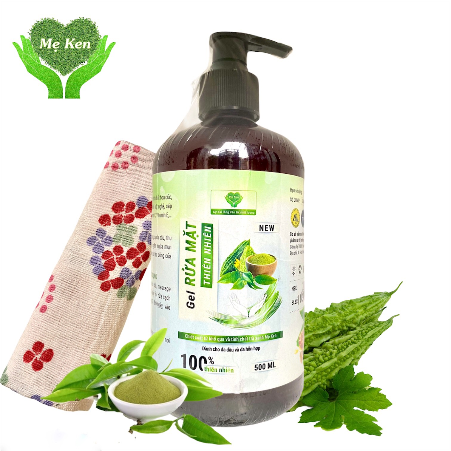 GEL RỬA MẶT CHIẾT XUẤT KHỔ QUÀ VÀ TRÀ XANH MẸ KEN 500ml- Dành cho da hỗn hợp, da nhờn, SỮA RỬA MẶT - tặng kèm 1 khăn mặt