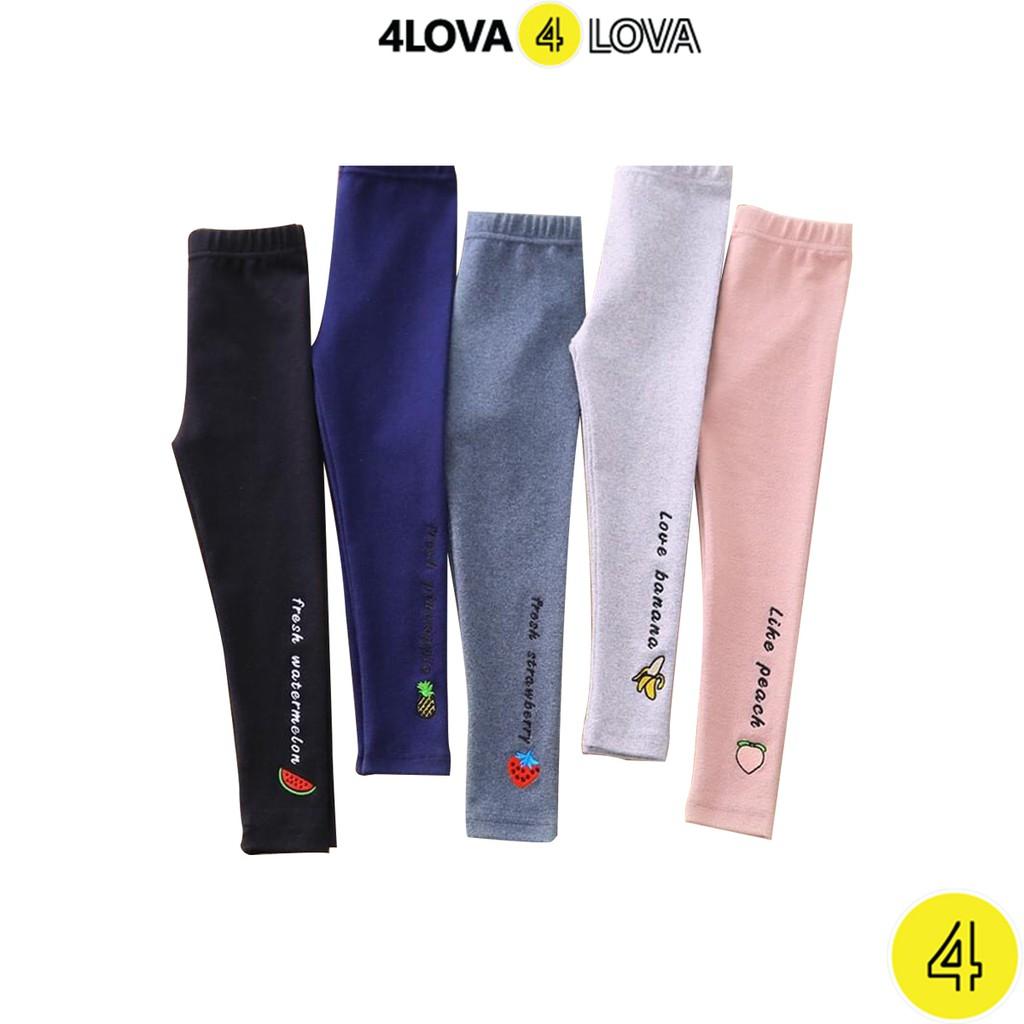 Quần legging 4LOVA dáng ôm chất thun cotton co giãn in họa tiết hoa quả cho bé gái