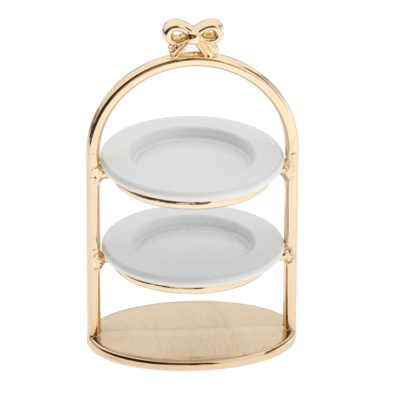 1:12 Dollhouse Miniature Gold 3-Tier Dessert Cake Bread Rack Stand Tray