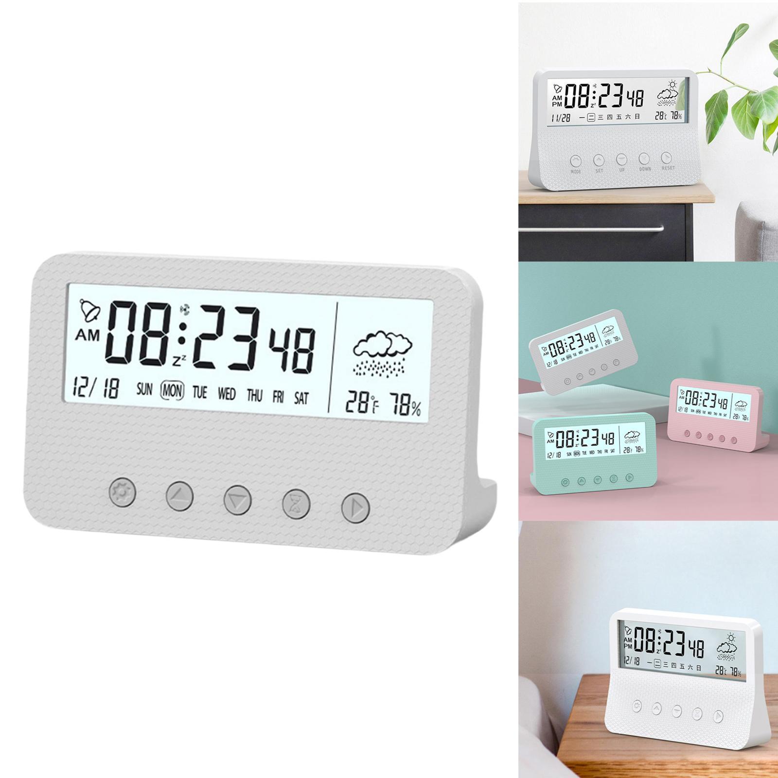 Alarm Clock Thermometer Hygrometer Snooze Humidity for Bedroom Outdoor