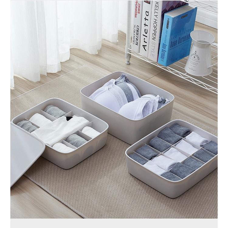 Hộp nhựa vuông nhiều ngăn đựng tất và đồ lót gọn gàng Nhựa PP dày bền Plastic Underwear Scarves Socks Bra Organizer