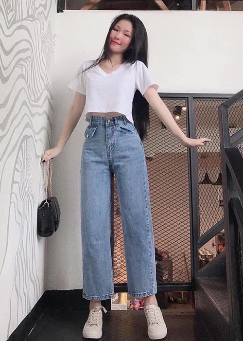 quần jean nữ ống rộng túi kiểu