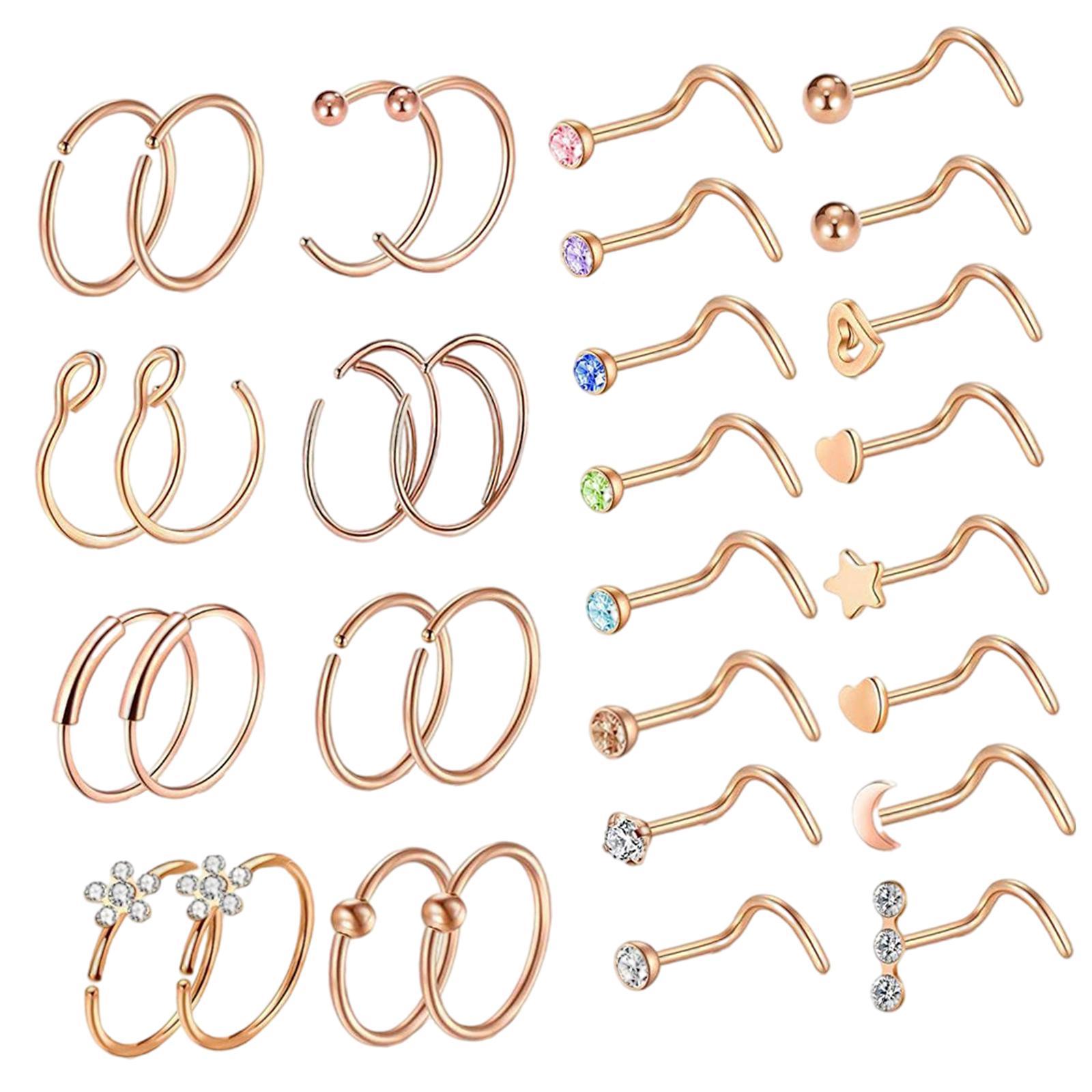 32 Pieces Nose Rings Hoop Studs Piercing Jewelry Set for Women Men Girls