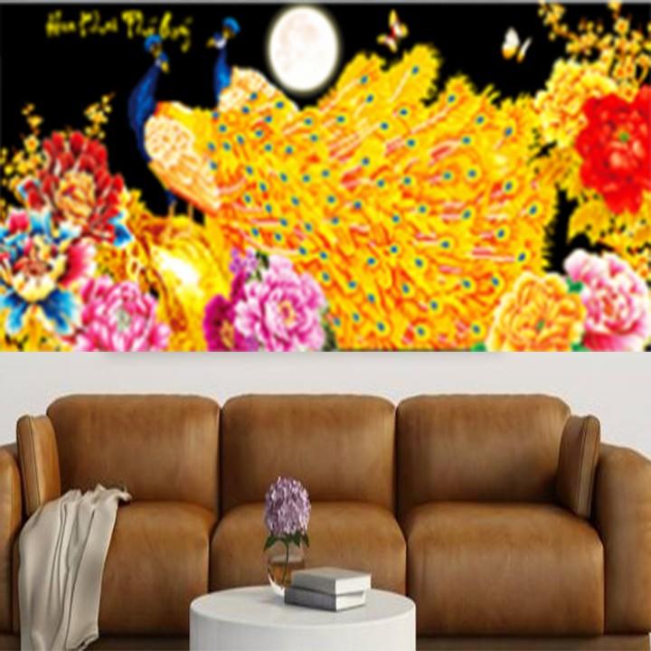 Tranh đá công vàng hoa khai phú quý LG1089 - kích thước: 105 * 50cm.