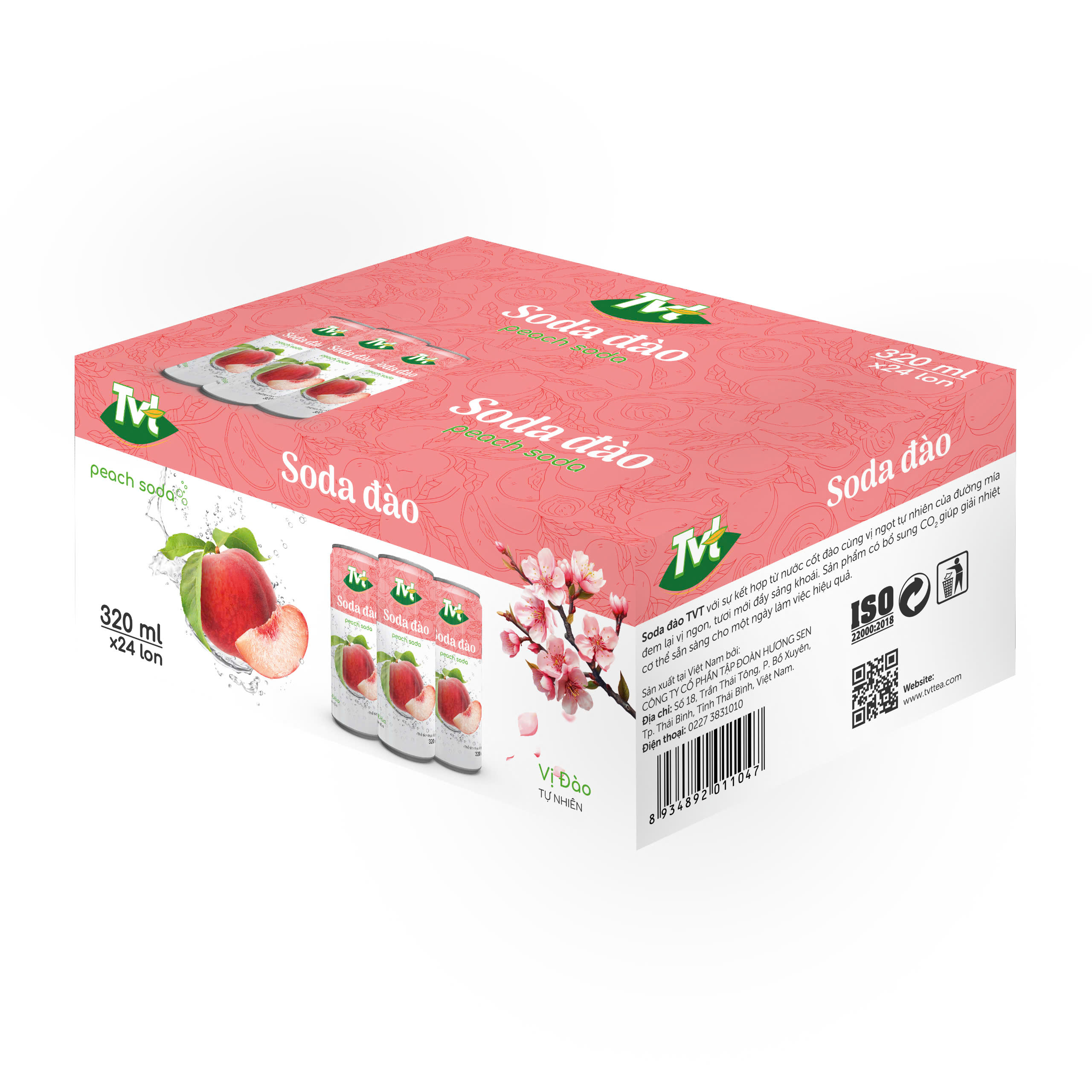 [Thùng 24 lon 320ml] Soda Đào TVT - Nước cốt đào tự nhiên cùng soda nhẹ nhàng
