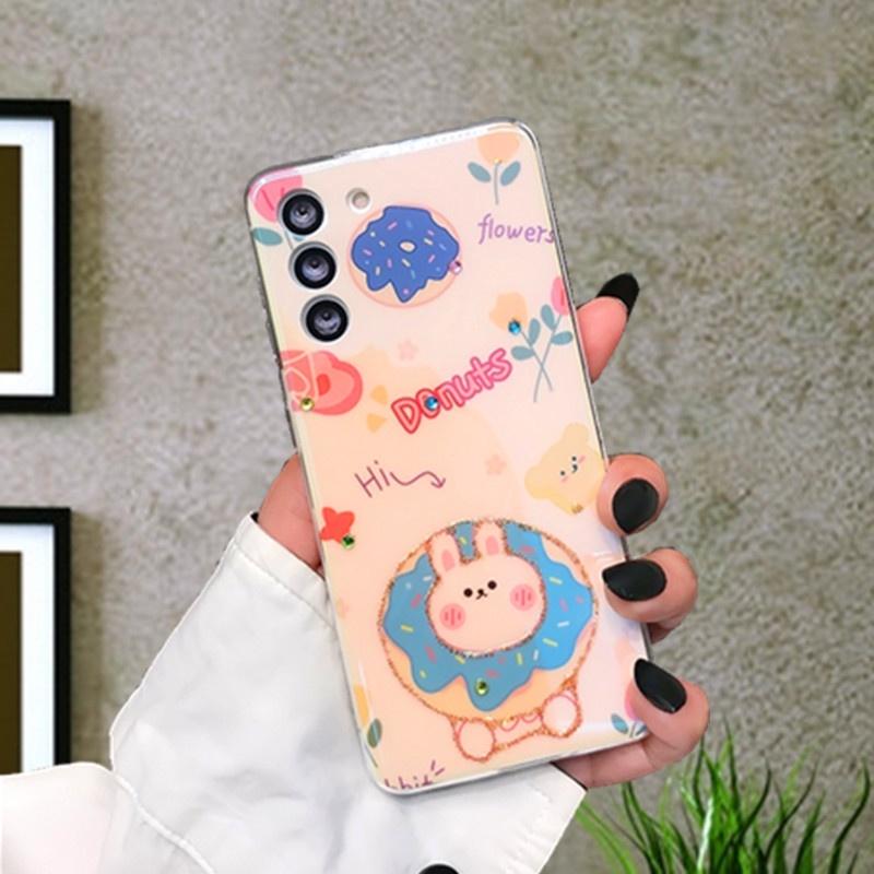 Ốp Lưng Silicon Dẻo Donuts Họa Tiết Đính Đá Cho Dòng SS Galaxy S21Ultra/S21+/S20Ultra/ S20+/ Note20 Ultra/ Note20 /N10+/N10
