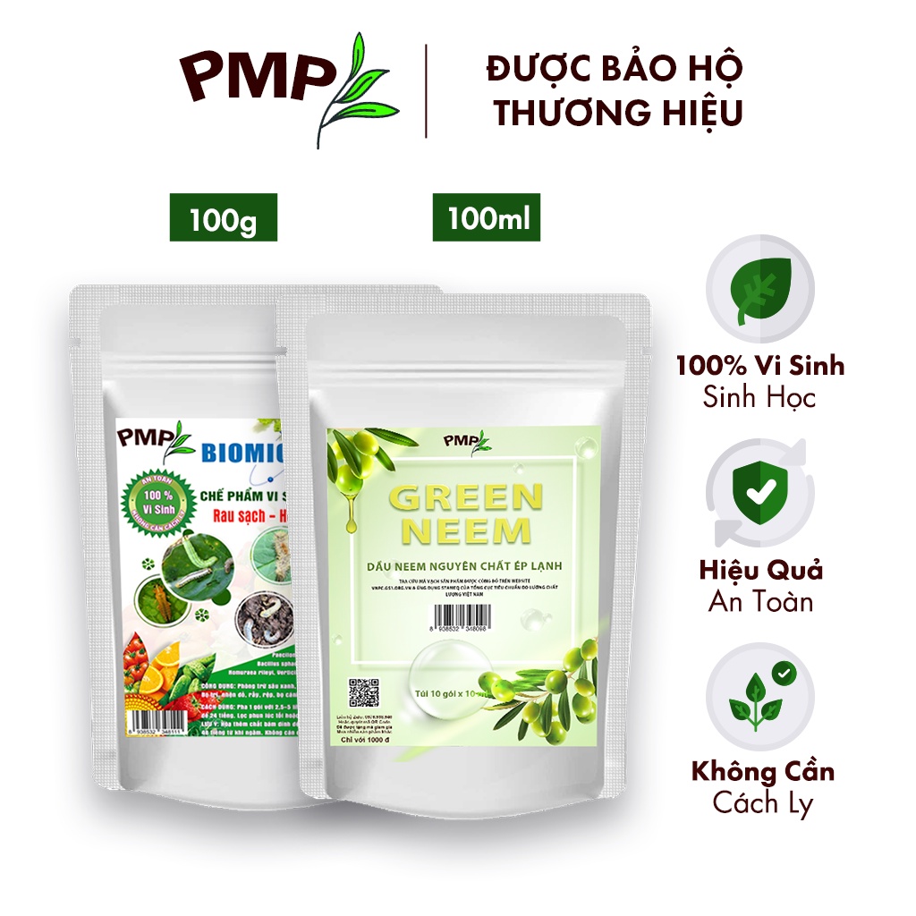 Combo Biomic Vi Sinh &amp; Neem Oil Green Neem Nguyên Chất Cho Hoa Hồng, Rau Sạch, Cây Cảnh