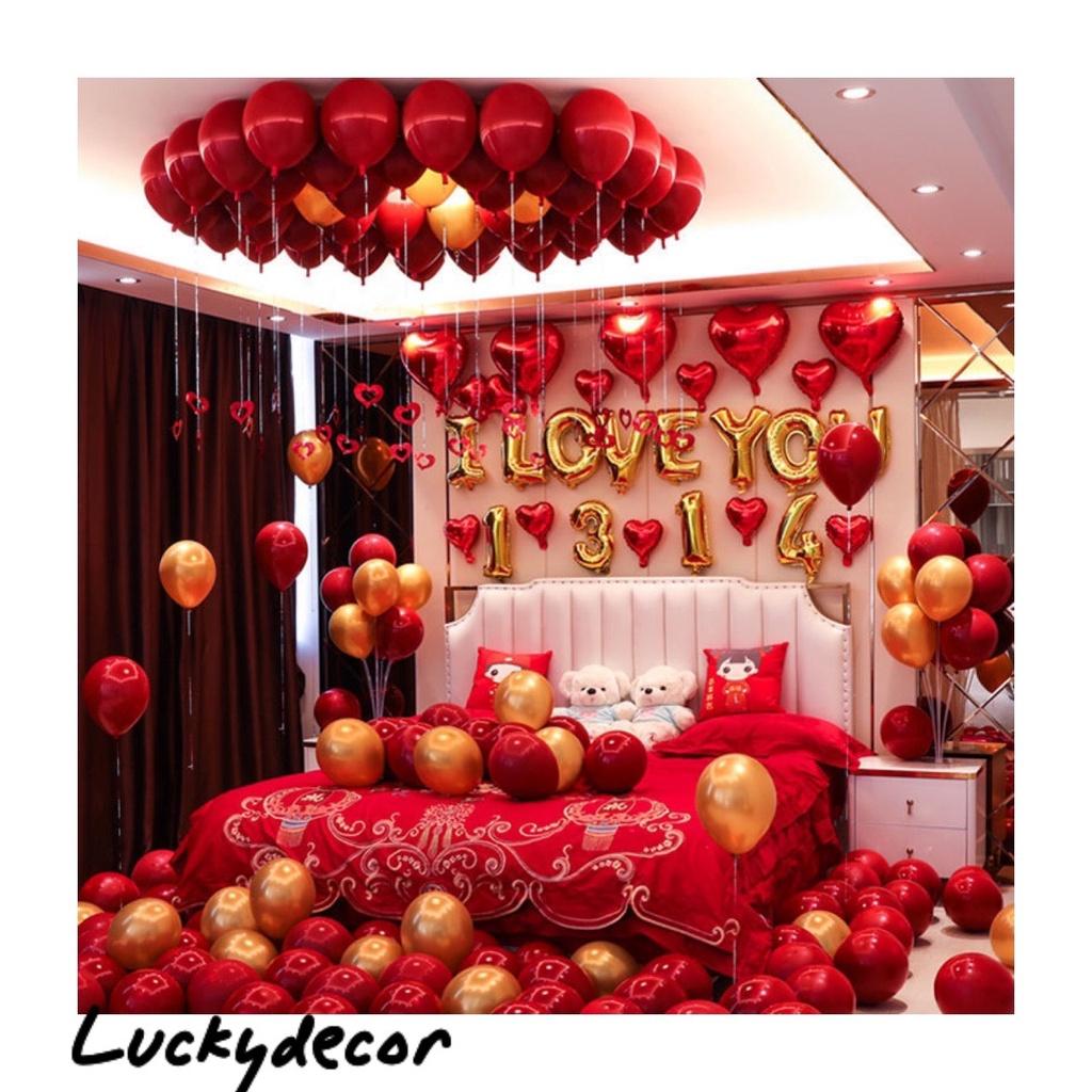 Bộ bóng bay trang trí phòng cưới, set bóng trang trí phòng cưới, bóng chữ happy wedding HG01