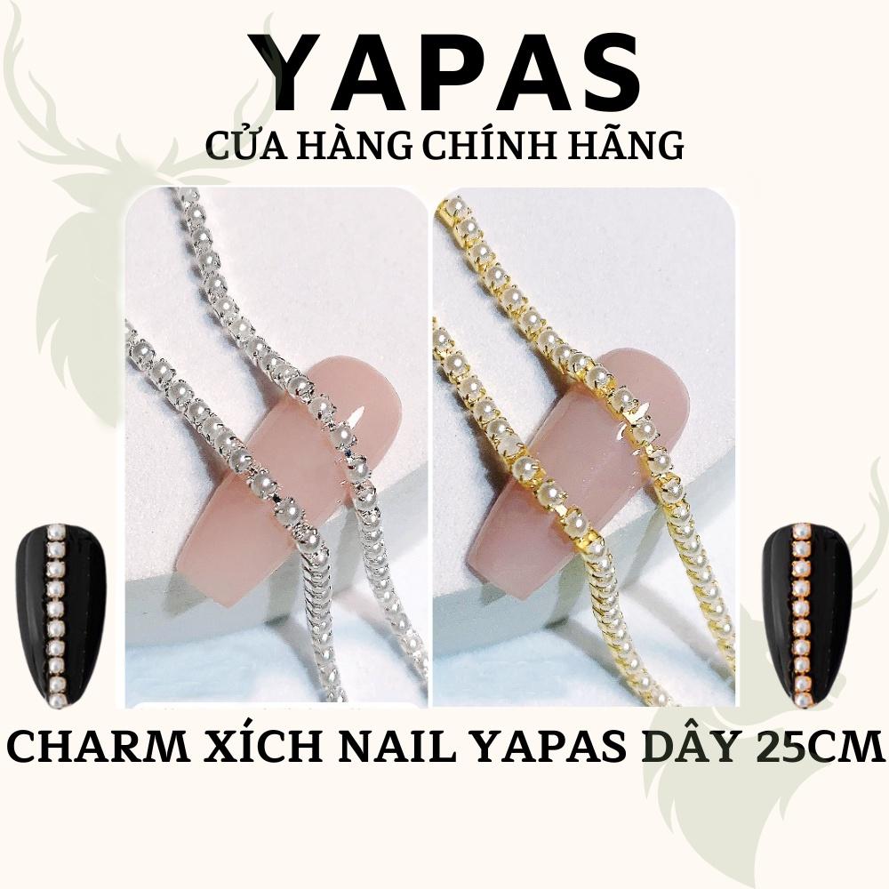 Charm xích nail hạt trai Yapas dây dài 25cm , Charm đính móng tay xích sắt hạt phụ kiện trang trí móng cao cấp