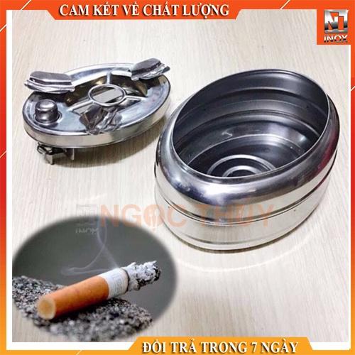 Gạt tàn thuốc inox 2 ngăn có nút bấm