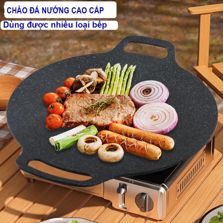 Chảo đá chống dính. Chảo phủ đá cao cấp nên nướng thịt và bánh cực thơm và không sợ dính hay cháy xém