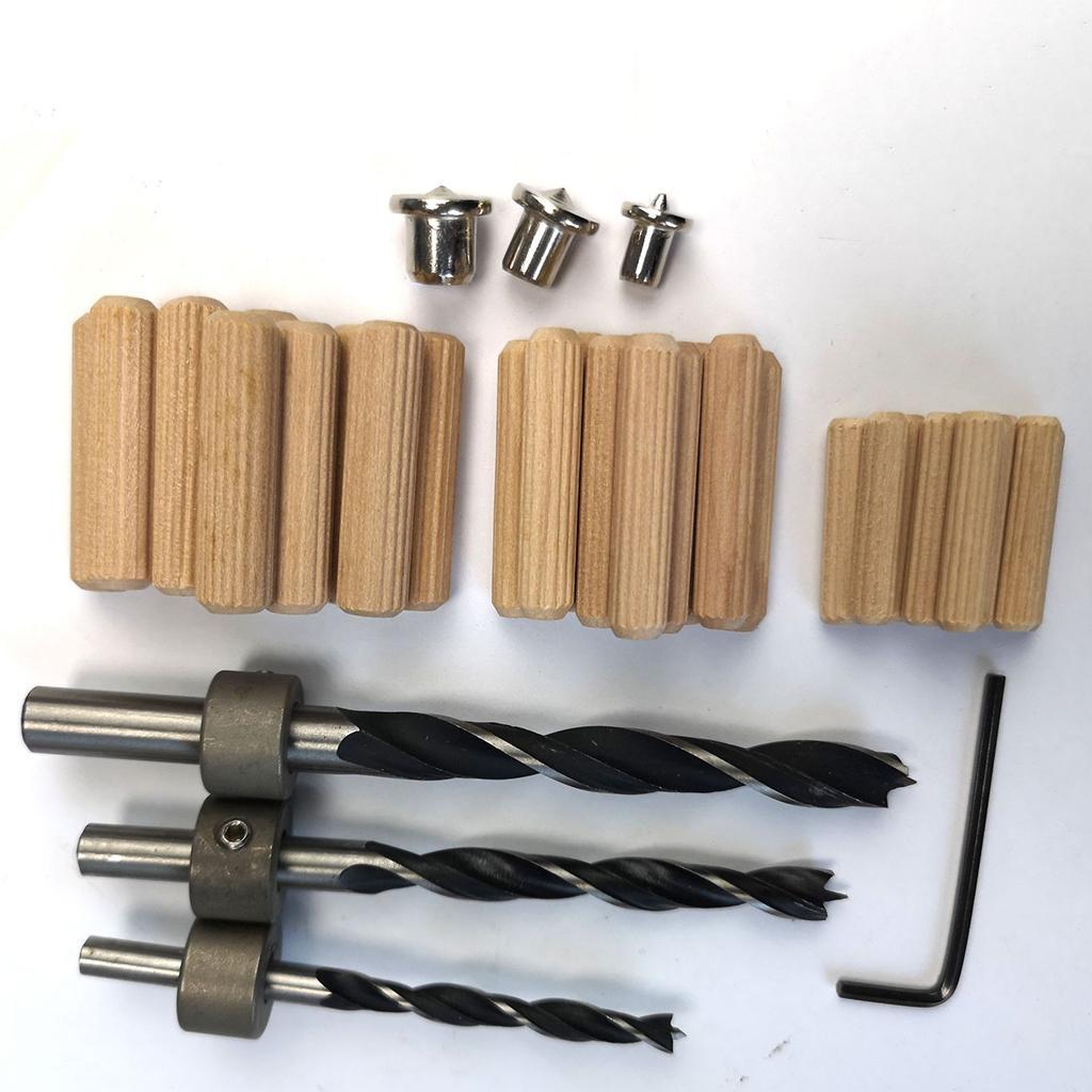 Woodworking Dowel Jig Set with 6mm, 8mm 10mm Dirll Bit and Wood Dowel Pins for Joinery Doweling