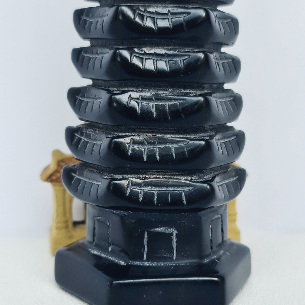 Tháp Văn Xương Đá Obsidian Đen - Núi Lửa Đen 9 tầng - Mx - 16cm - Hợp Mệnh Mộc, Thuỷ