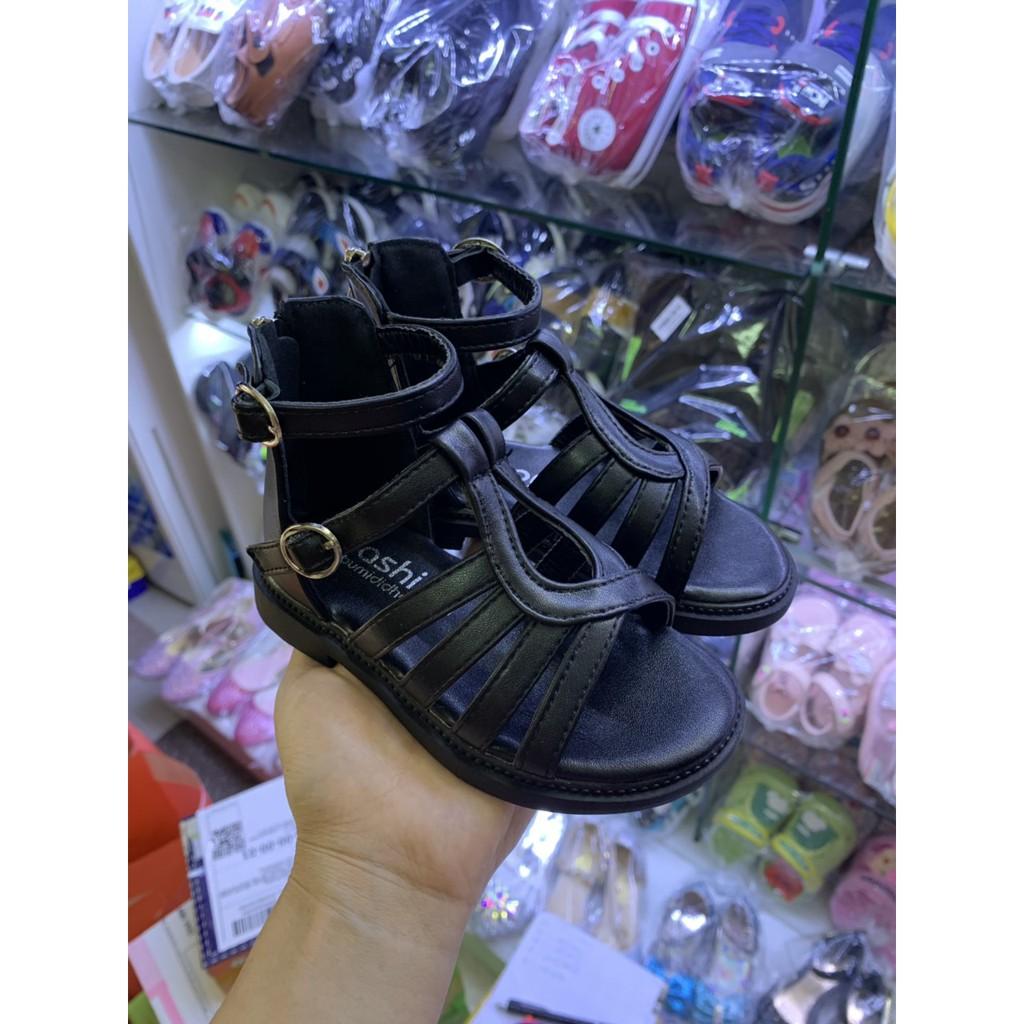 Sandal chiến binh bé gái - sandal bé gái cao cổ phong cách Hàn Quốc da PU mềm đế bám màu đen thời trang SG55