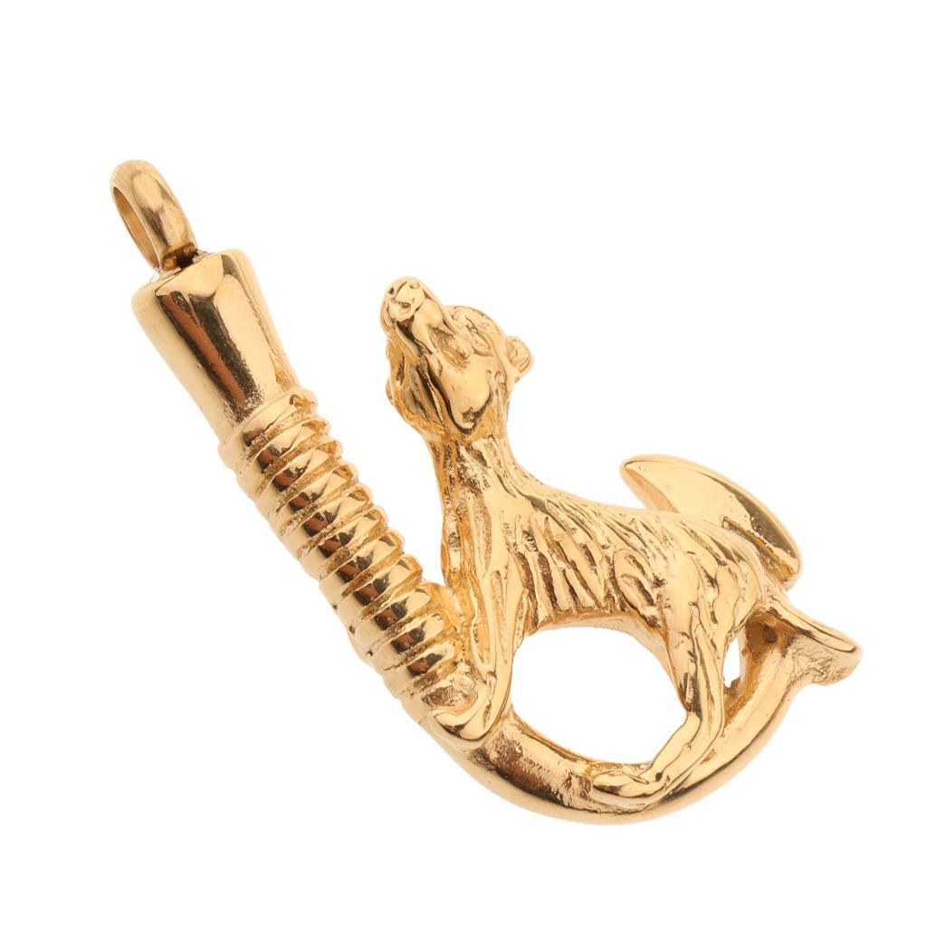 Love Pet Dog Stainless Steel Fish Hook Cremation Memorial Ash Pendant Gold