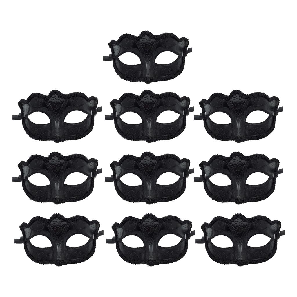10 Pieces Women Mens Masquerade Ball Mask Venetian Party Eye Mask Black