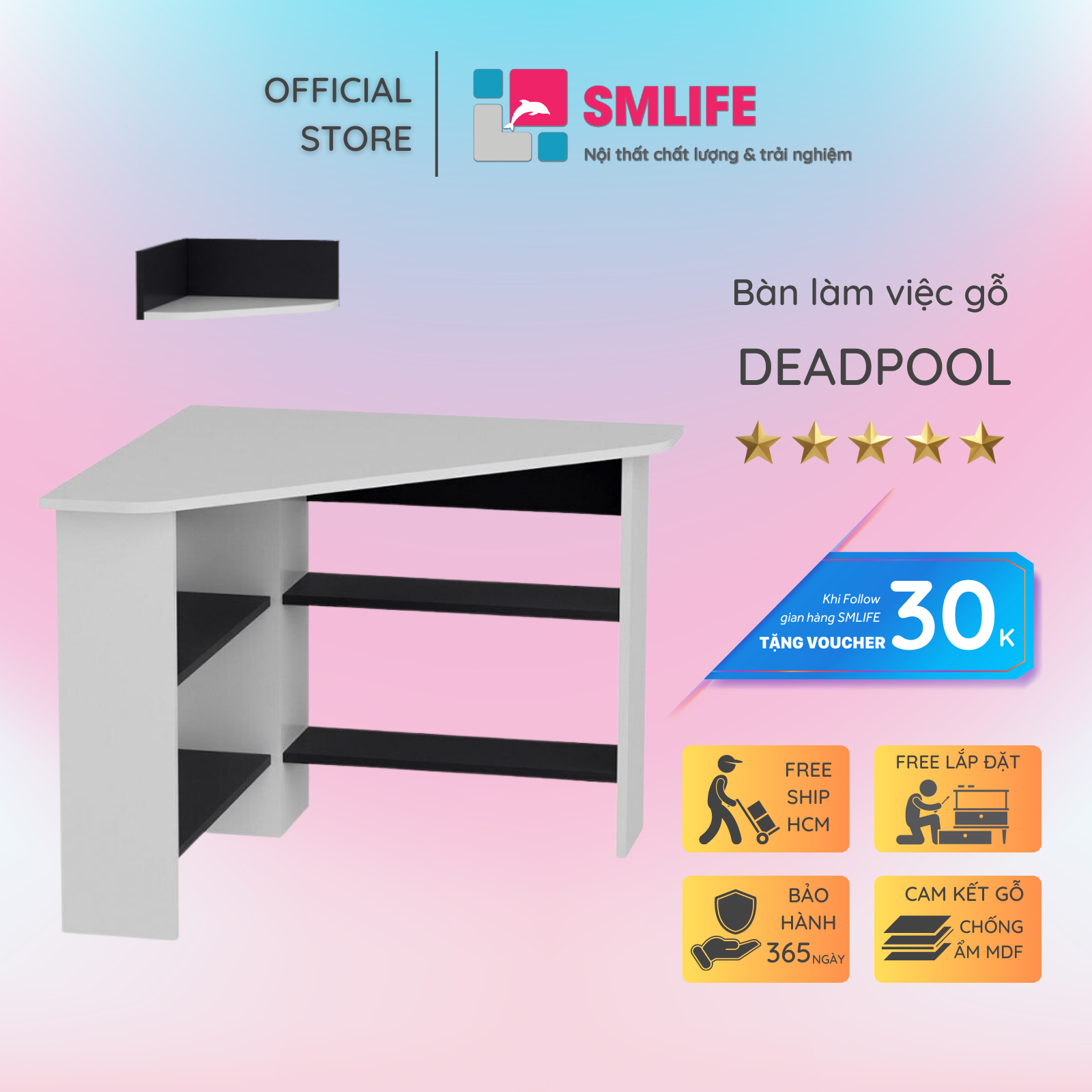 Bàn vi tính gỗ thiết kế tiện lợi SMLIFE Deadpool