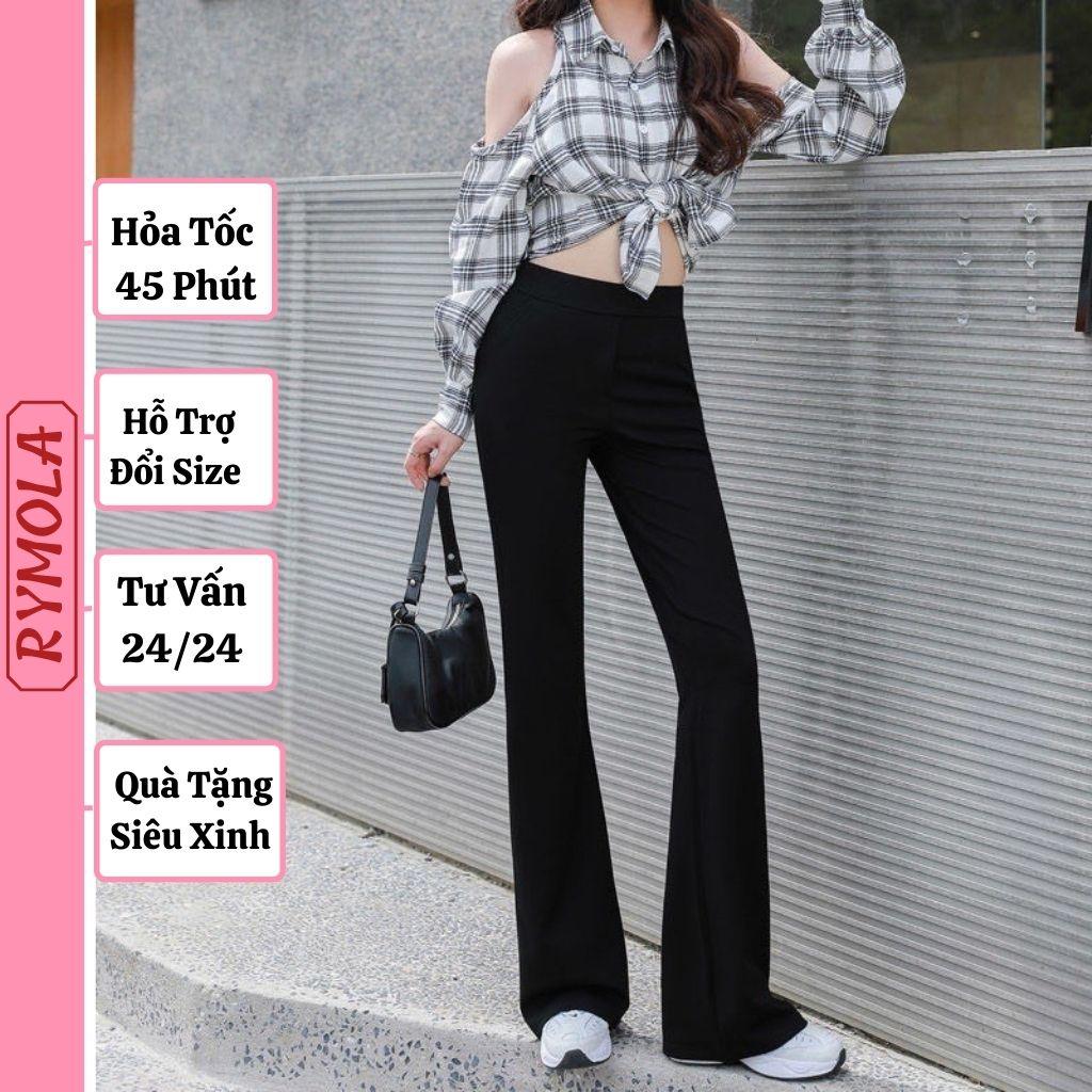 Quần Ống Loe Nữ MOLA Màu Đen Lưng Cạp Cao Dáng Dài Công Sở Co Giãn 4 Chiều Chất Thun Cao Cấp Legging Ôm Siêu Tôn Dáng