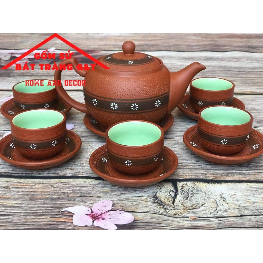 Bộ ấm chén hoa ban đỏ Bát Tràng