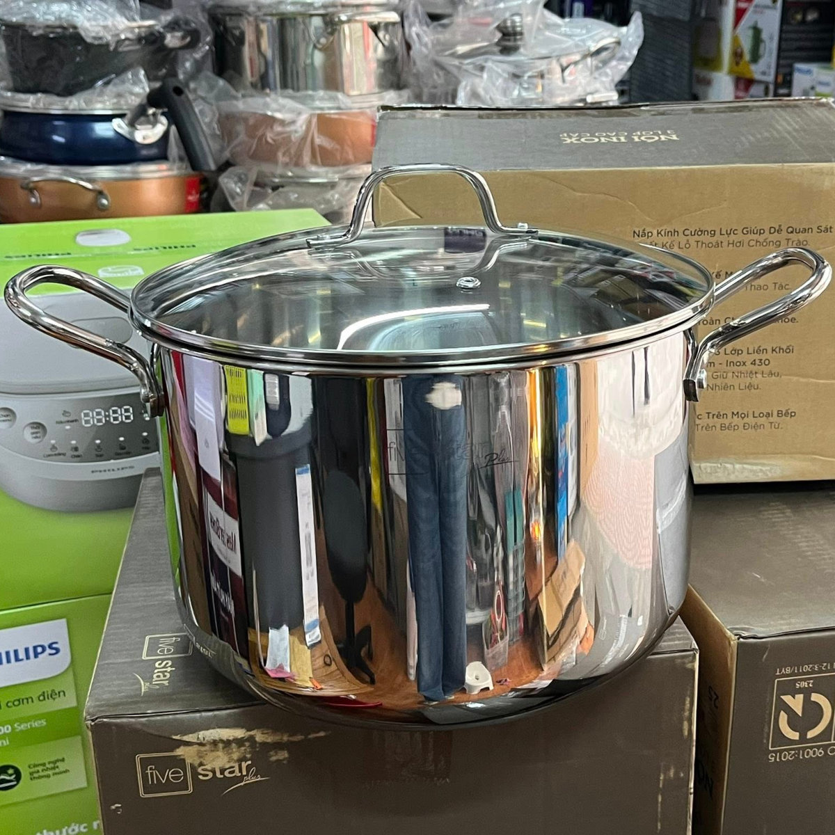 Nồi Luộc Gà Thân Cao Inox 304 3 Đáy Từ Plus Fivestar