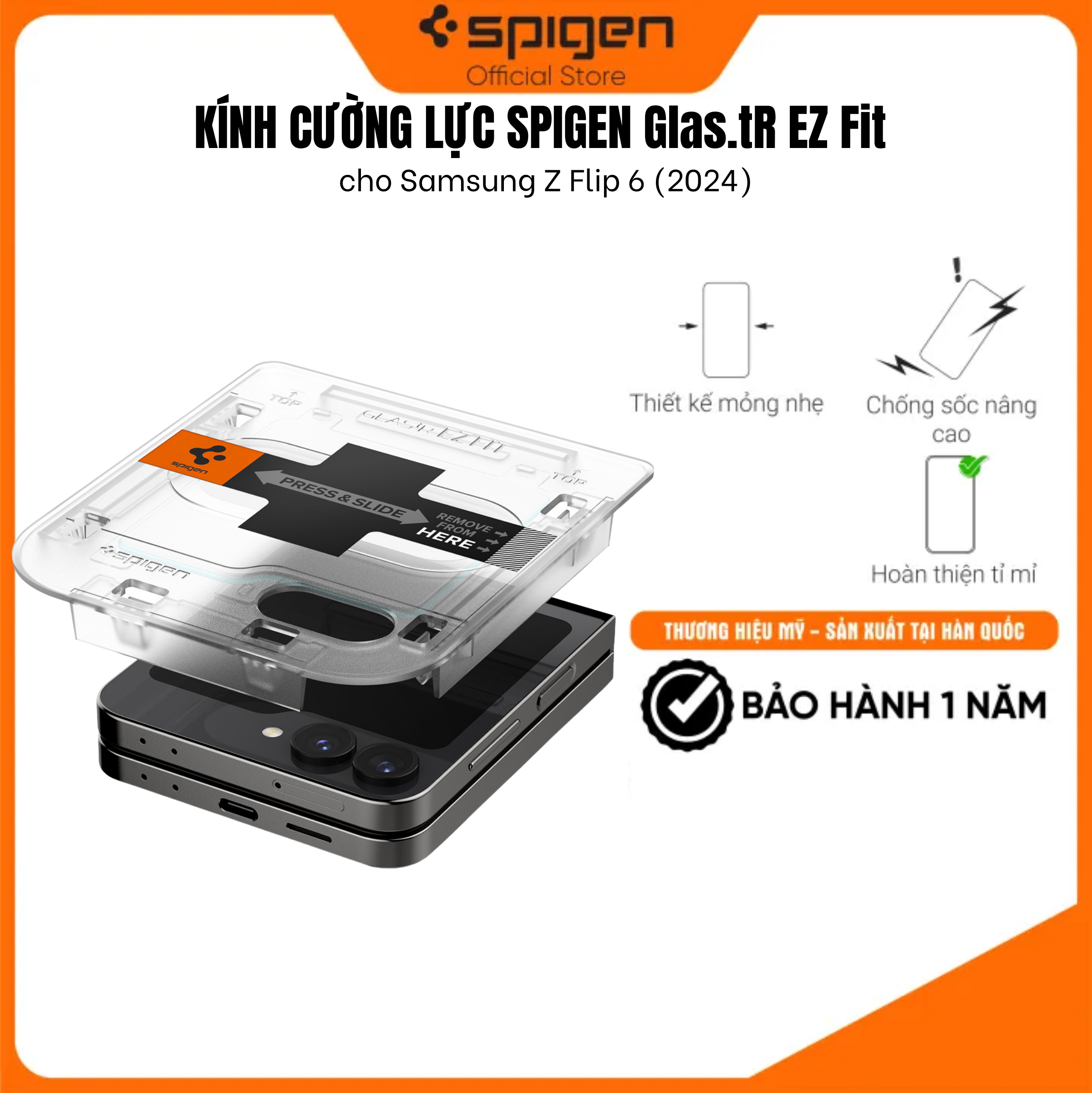 Dán cường lực Spigen Glas.tR EZ Fit Transparency cho Samsung Galaxy Z Flip 6 - Hàng chính hãng