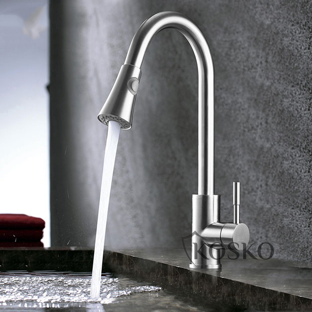 Vòi nước rửa chén KOSKO inox 304, vòi rửa chén bát rút dây linh hoạt phù hợp với nhiều loại bồn rửa chén và chậu rửa bát chén khác nhau