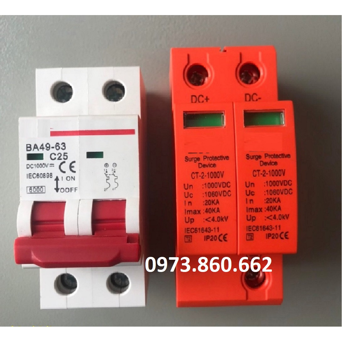 Combo Aptomat DC 2P 1000V - Chống sét DC 2P 1000VDC Dùng cho năng lượng mặt trời