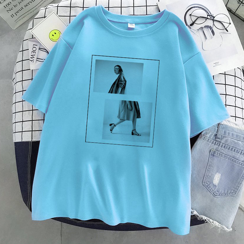 Áo Thun Nữ Tay Lỡ Unisex In Hình Cô Gái Thời Trang