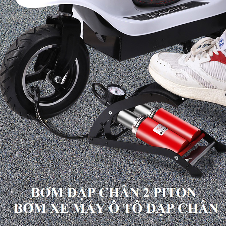 Bơm Hơi Ô Tô Xe Máy Đạp Chân 2 Piston Cao Cấp