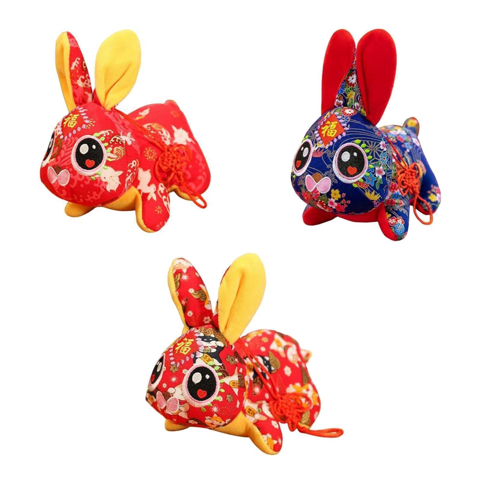 3Pcs Cute Chinese New Year Rabbit Plush Toy Bunny Doll Holiday Animals