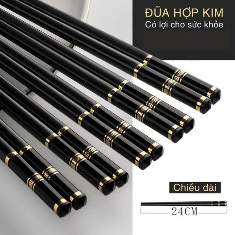 Combo 10 Đôi Đũa 3 Sọc Mạ Vàng Hình Cô Gái Nhật Bản Kháng Khuẩn Chịu Nhiệt - Hàng chính hãng