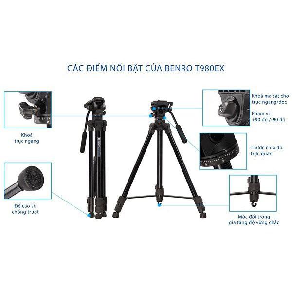 Chân máy Tripod cao cấp Benro T980EX - Hàng Chính Hãng