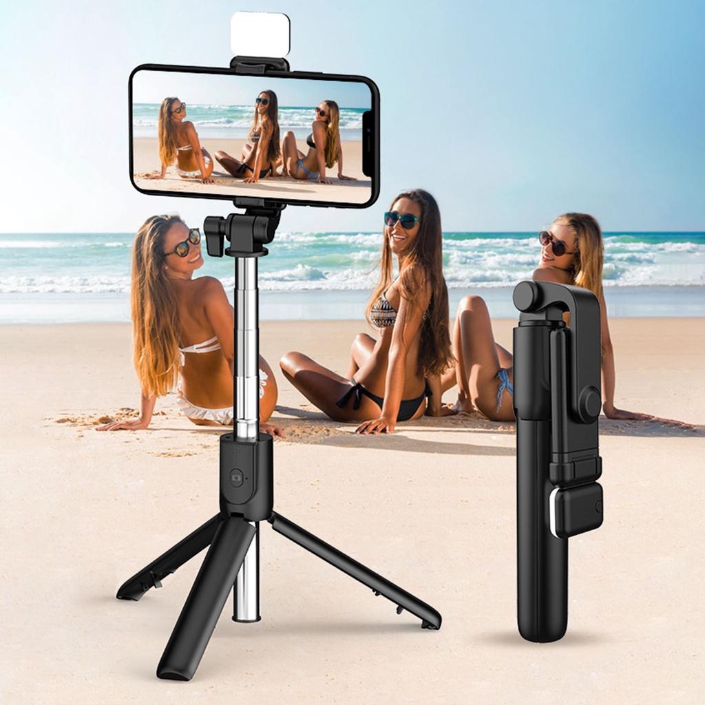 【ky】R1S Selfie Stick Adjustable Multifunctional 3 in 1 Bluetooth-compatible Remote Control Phone Tripod for Video Shooting