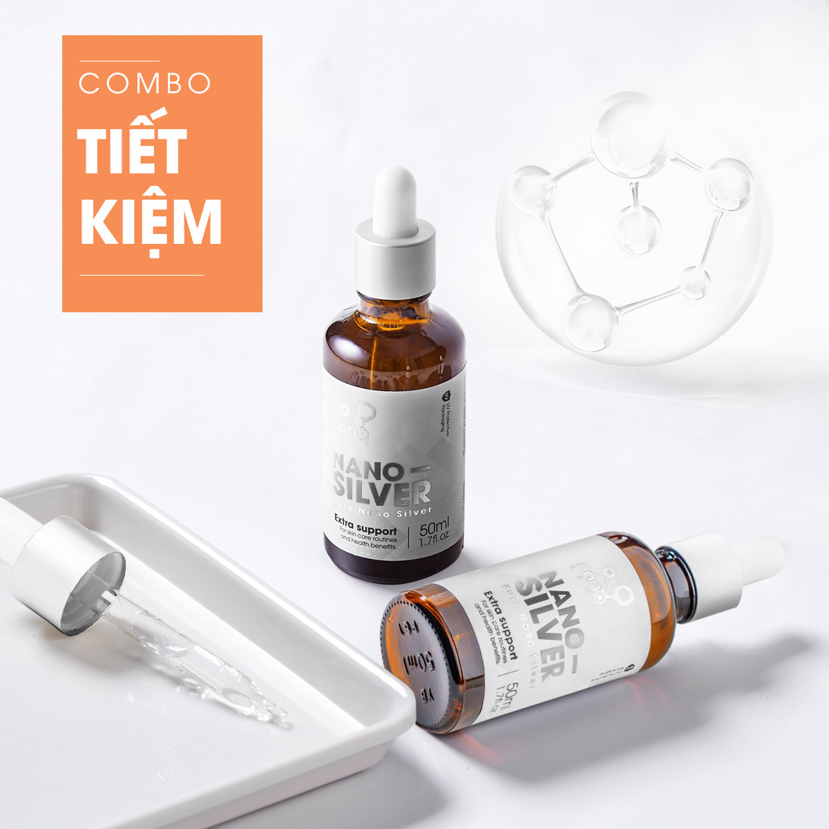 COMBO 2 Chai Ngừa mụn Nano Silver tinh khiết làm sạch da từ bên trong kháng viêm,giảm thâm, mờ sẹo (2 Chai 50ML)