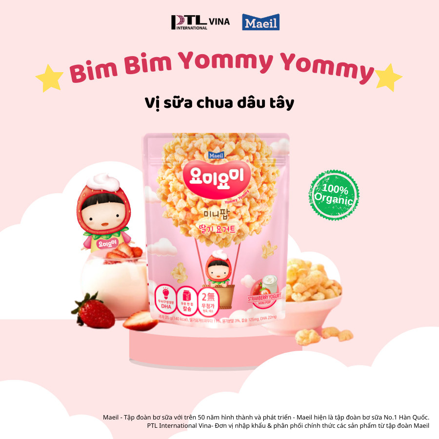 Bim Bim Maeil Yommy Yommy Hàn Quốc Vị Dâu Tây bổ sung DHA dành cho bé 12M 25g